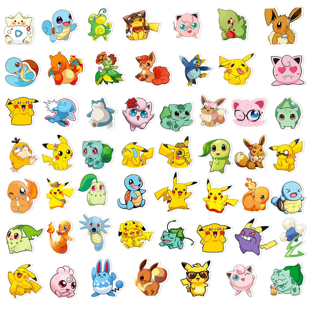 10/30/50pcs Kawaii Anime Pokemon Stickers Decals Fridge Phone Case Laptop Suitcase Decoration Cute Cartoon Sticker for Kids Toys