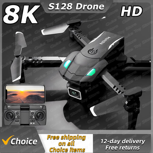 S128 Mini Drone 8K HD Camera Threesided Obstacle Avoidance Air Pressure Fixed Height Professional Foldable Quadcopter Gifts Toys