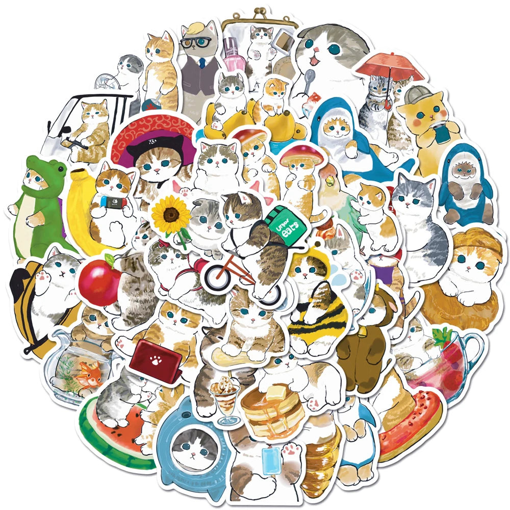 10/30/50/100pcs Kawaii Cat Cartoon Aesthetic Stickers Cute Animal Decals Notebook Phone Laptop Diary Decoration Sticker Kids Toy