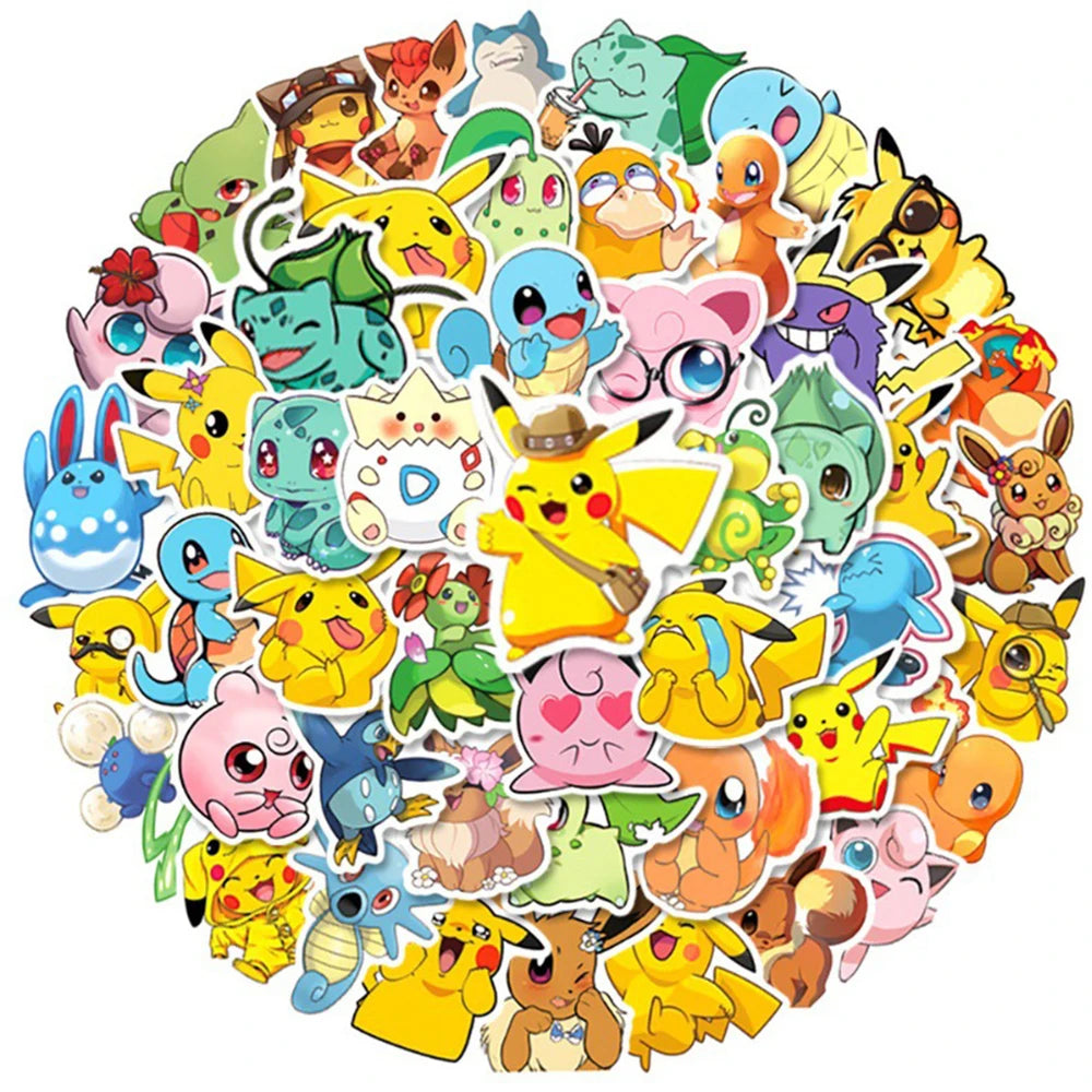 10/30/50pcs Kawaii Anime Pokemon Stickers Decals Fridge Phone Case Laptop Suitcase Decoration Cute Cartoon Sticker for Kids Toys