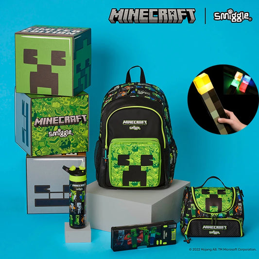 Smiggle Minecraft School Bag Student Stationery Pencil Case Lunch Bag Wallet Handcart Australian Backpack Water Cup Student Gift