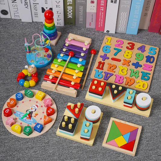 Colorful 3D Wooden Montessori Educational Toy Blocks for Kids Short Eye-Catching Christmas Gift for Children