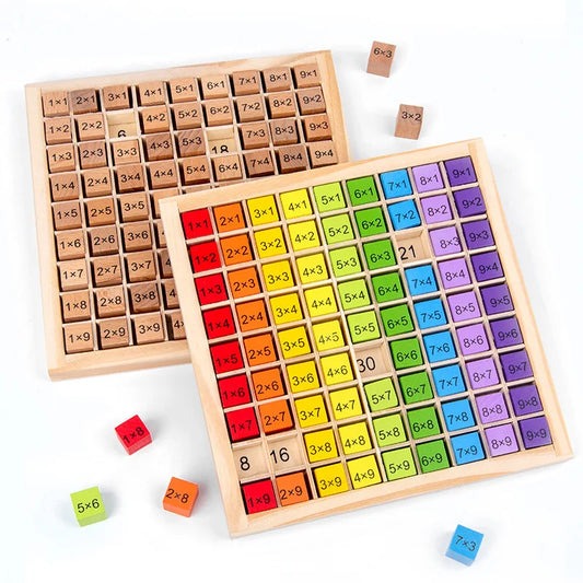 Wooden Multiplication Board Game, 81 Cubes Blocks Montessori 9*9 Times Table Tray with Answers Preschool Learning Toys Gift