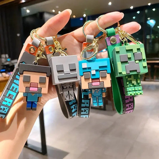 Game Figure Model Toys Pixel Keychain My World Cartoon Creeper Doll Silicone Pendant Keyring Car Backpack Key Gifts