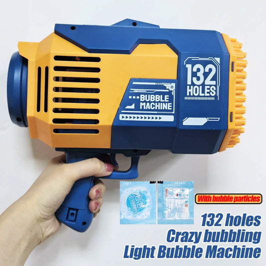 132 Holes Bubble Gun Rocket Bubbles Machine Gun Shape Automatic Bazooka Bubble Blower with Light Summer Toys for Children Gift