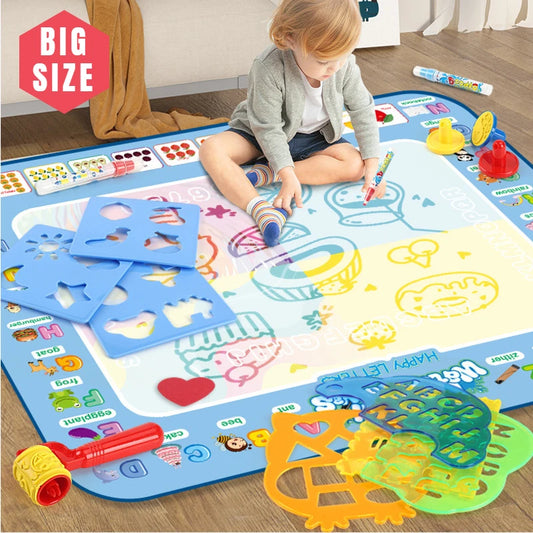 Magic Water Drawing Mat 100x80CM with Reusable Pens Montessori Educational Toy for Kids Doodle Coloring Painting Board