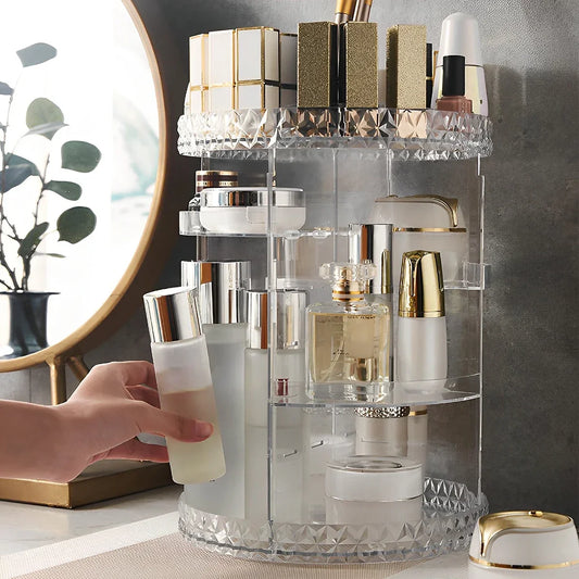 3 Tiers Rotating Makeup Organizer 360 Degree Spinning Makeup Stand  Clear Cosmetic Storage Display Box for Bathroom Skincar