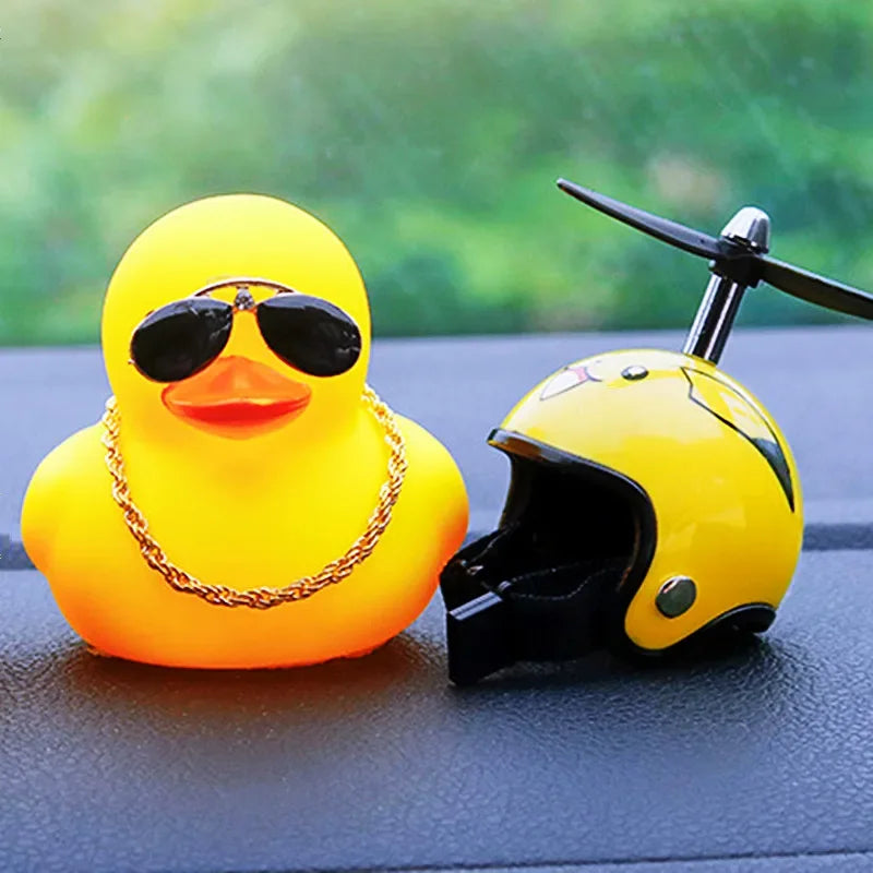 New Car Cute Wind-Breaking Duck Interior Broken Wind Small Yellow Duck with Helmet Airscrew Cycling Decoration Ornament Decor